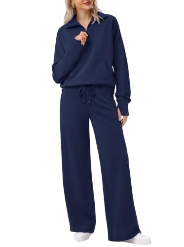 Casly Lamiit Women's 2-Piece Zip Sweatsuit Lounge Set Medium Navy Blue