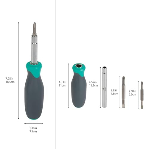 6-in-1 Multi-Bit Screwdriver and Nut Driver Tool with Grip Handle
