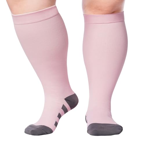 Plus Size Compression Socks for Women & Men - Pink, X-Large-XX-Large