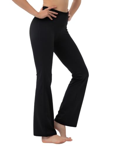 BUBBLELIME Women's High Waist Bootcut Yoga Pants 37-Inch Inseam Large Black - Tummy Control, Pockets