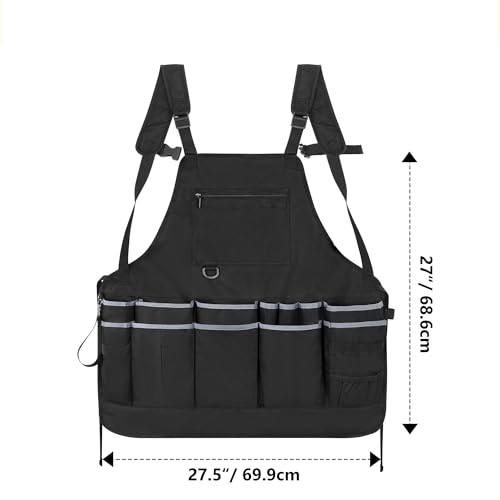 Professional Cleaning Apron for Housekeeping, Water-resistant Cleaning Apron with Multiple Pockets for Women and Men, Adjustable Waist Apron for Cleaning Work Tools, Black