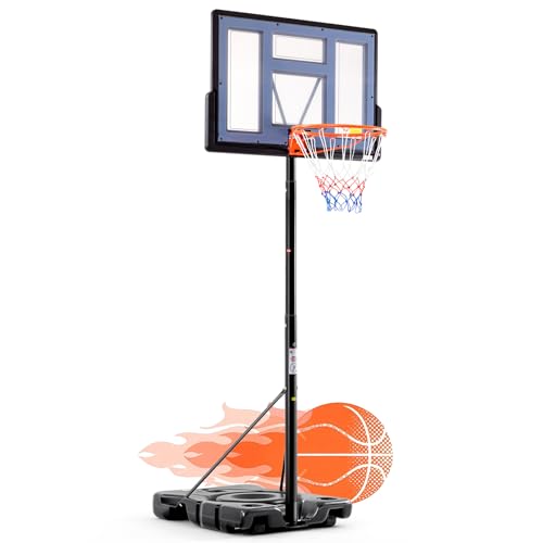 Portable Basketball Hoop - Adjustable Height 6.1-10FT, 44" Backboard, Shatterproof, Fillable Base, Grey