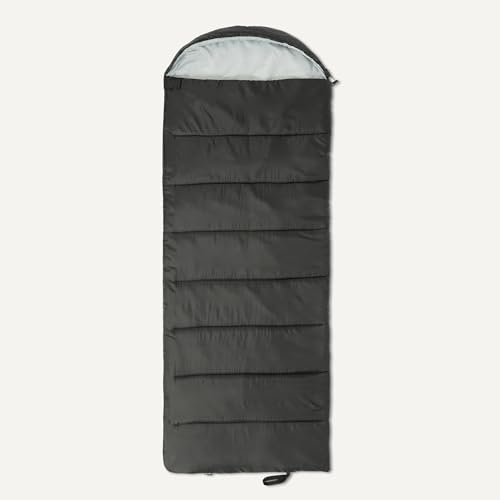 Amazon Basics 50°F / 10°C Adult Sleeping Bag Black/Gray - 3 Season Warm & Cool Weather, 1 Person