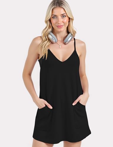 Summer Sleeveless Mini Rompers Dress with Built-in Shorts - Black, Small