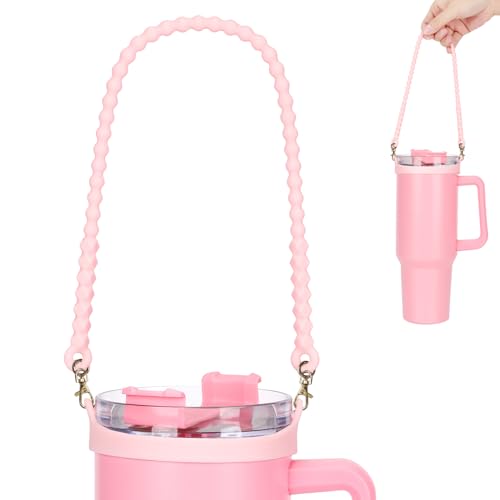 Water Bottle Handle - Soft Silicone Sling, Adjustable Strap - Pink