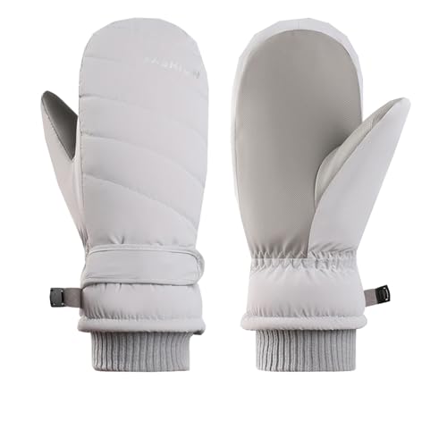 Winter Ski Mittens - Waterproof Windproof Snow Gloves - Light Gray