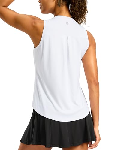 Quick Dry High Neck Workout Tank Top for Women - B White, Medium