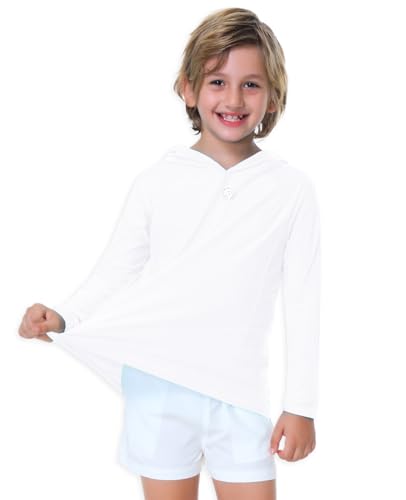Kids Long Sleeve Hoodie Rash Guard UPF 50+ Swim Top - 13-14 Years/White