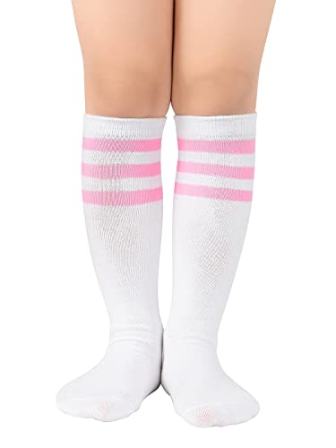Kids Athletic Soccer Socks - Soft Youth Baseball & Softball - 3-6 Years White Pink
