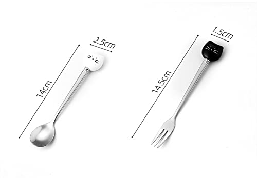 Cute Cat Spoon and Fork Set - 5.7 Inch White & Black