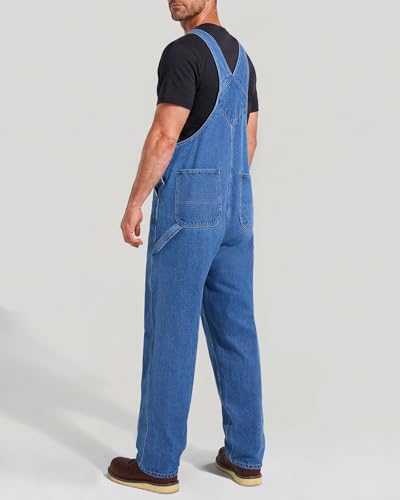 HISEA Men's Denim Bib Overalls 32W x 30L Stone Washed Blue Workwear