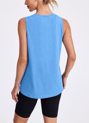 Blue Women's Workout Tank Top - Lightweight Sleeveless Athletic Shirt, Large