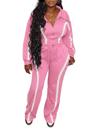 Ophestin Women's 2-Piece Pink Striped Tracksuit Set XL - Jogger Pants & Jacket