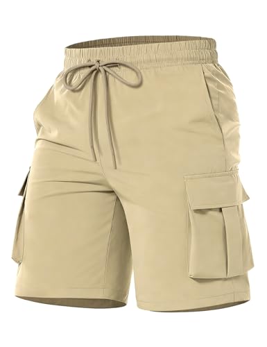 NUMYEAN Boys Cargo Shorts Quick Dry Water-Resistant Khaki 13-14 Years