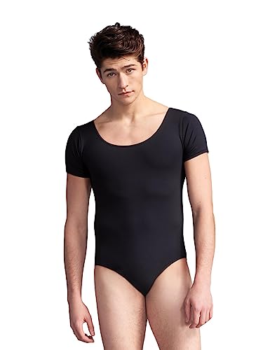Capezio Men's Tactel Short Sleeve Leotard - Medium Black Ballet Activewear