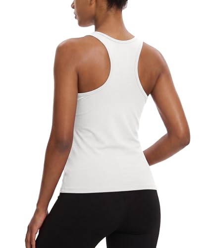 Women's Workout Racerback Tank Top - No Built-in Bra, White, Medium
