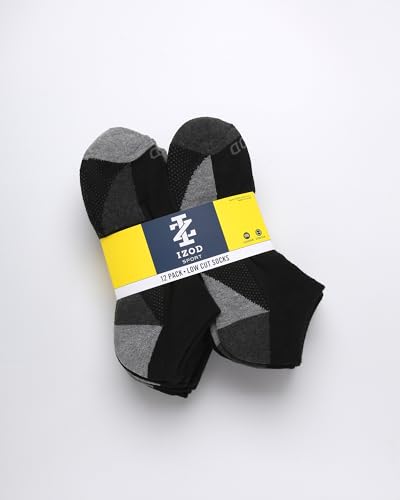 IZOD Men's 12-Pair No-Show Low-Cut Athletic Socks - Black Logo (6-12.5)