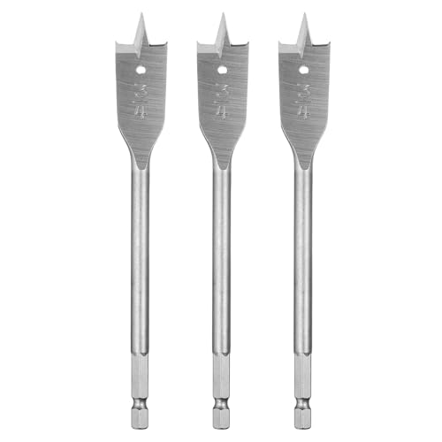 HARFINGTON 3Pcs Spade Drill Bit 3/4" Paddle Flat Bits Wood Hole Cutter with Quick Change 1/4 Inch Hex Shank for Woodworking Fiberglass, Silver Tone
