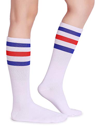 Classic Triple Stripes Soft Cotton Retro Tube Socks - Blue/Red/White