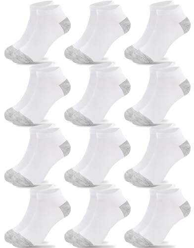 Duufin Kids Socks 12 Pairs Unisex Low Cut Ankle Socks 6-8 Years White & Gray