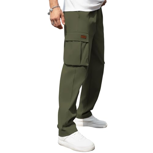 Men's Cargo Joggers Large Army Green Drawstring Elastic Waist Pants