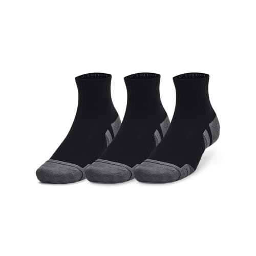Under Armour Unisex Adult Performance Cotton Quarter Socks 3 Pack – Large Black & Pitch Gray, Athletic Crew Socks