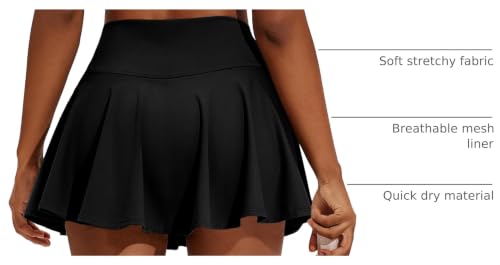 Women's 14" Pleated Athletic Tennis Skirt with Pockets - High Waist, Tummy Control
