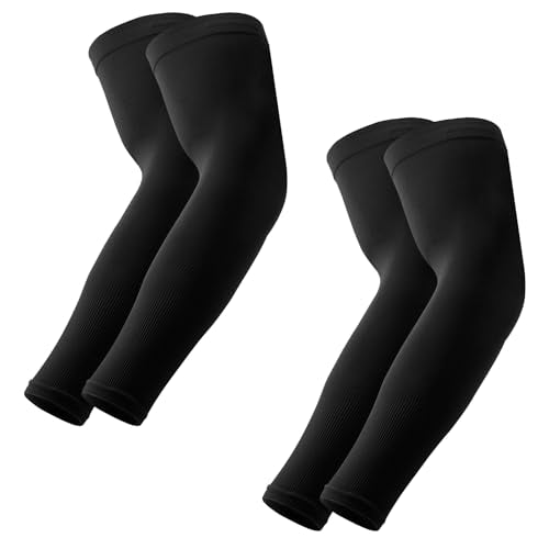 UV Protection Arm Sleeves - 2 Pairs Black for Sports