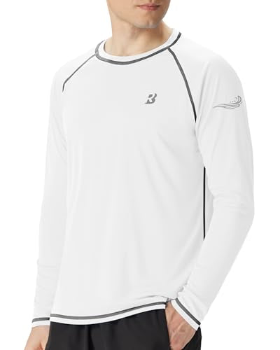 Men's UPF 50+ Long Sleeve Sun Protection Swim Shirt - White, X-Large