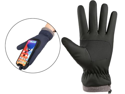 Winter Ski Gloves - Water-Repellent Touchscreen Cycling Mittens - Black Medium