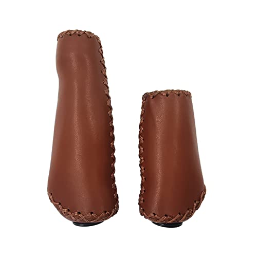 UPANBIKE Ergonomic Leather Bike Handlebar Grips - Brown, Short