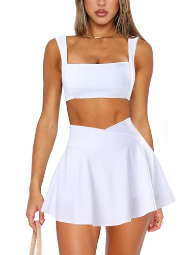 OZICERD 2 Piece Tennis Skirt Set White Small – Pickleball/Golf Lightweight Skort