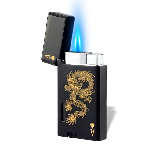 Dragon Pattern Mini Torch Lighter - Black, Refillable & Windproof
