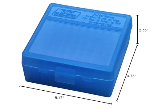 100 Round Handgun Ammo Storage Box - Flip-Top Case - Clear Blue