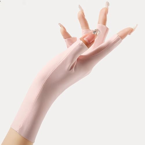 Ice Silk Fingerless Driving Gloves for Women - Pink & Ivory