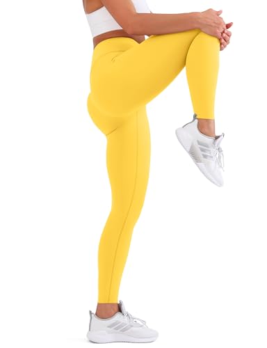 High Waisted Leggings with Pockets for Women - Full Length Yellow