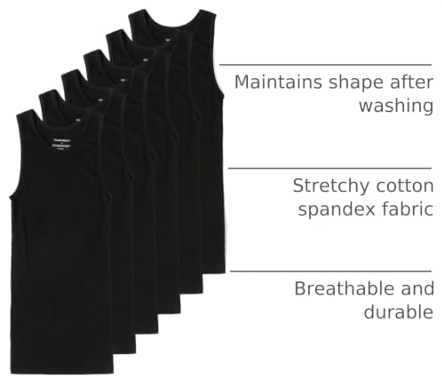 Comfneat Men's 6-Pack Tight Fit Cotton Tank Tops - Large, Black