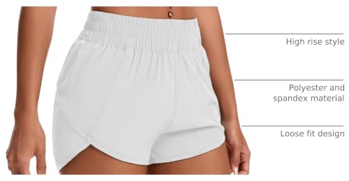 Women's High Waisted Running Shorts - Quick Dry Athletic Workout Shorts - Small White
