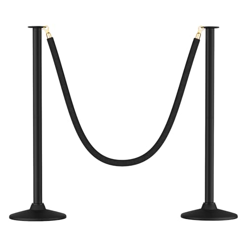 RoadHero Plastic Stanchion Post, Black Velvet Ropes and Poles with Weighted Base, Ropes Safety Barriers for Crowd Control, Party and Movie Theater, 2 PCS