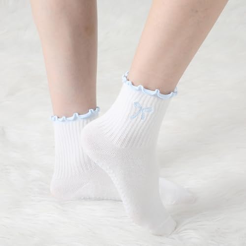 Pilates Grip Socks for Women - Nonslip Yoga Socks - Blue Bow