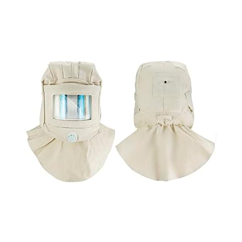 QWORK Sand Blasting Hood Cap, Shawl Sandblaster Protective Gear Mask, Anti Dust/Wind Sandblasting Tool Mask, Heat / Cut / Scratch Resistant Neck Protector, White