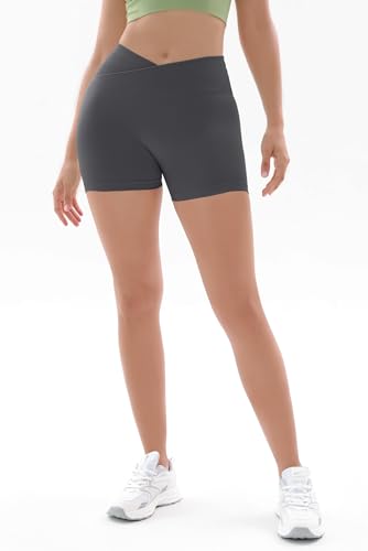 High Waisted Booty Scrunch Yoga Biker Shorts - Small Dark Gray
