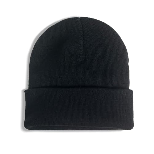 Warm Cuffed Knitted Beanie for Men & Women - Black