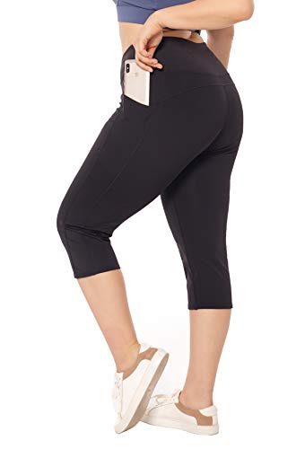 ZERDOCEAN Plus Size Black Workout Capris for Women 3X High Waist Yoga Pants