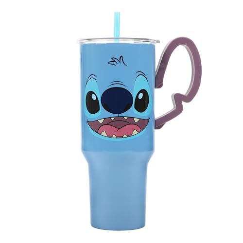 Disney Stitch 40 Oz Stainless Steel Tumbler with Sculpted Ears Handle - Blue, Bioworld