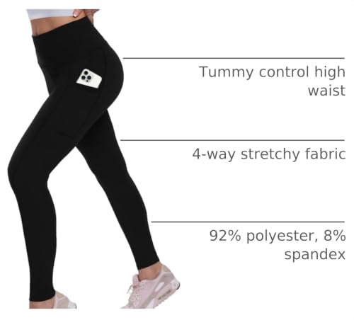 QGGQDD Women's Fleece Lined Thermal Leggings Black Large-X-Large Pockets
