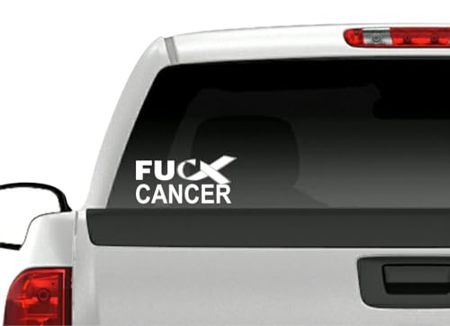 Fu Cancer White Ribbon Decals - 2 Pack Vinyl Stickers 4"x8"