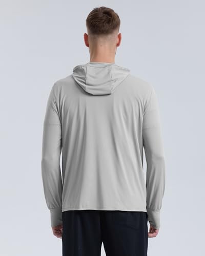 Locachy Men's UPF 50+ Sun Protection Zip Hoodie - Large Light Grey Outdoor Performance Shirt