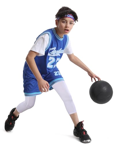 Boys 3/4 Compression Leggings with Pockets - White, X-Large