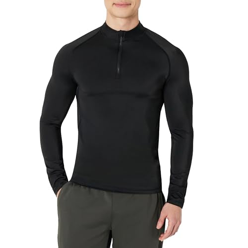 Men's Long-Sleeve Quarter Zip Rash Guard Shirt - Large, Washed Black